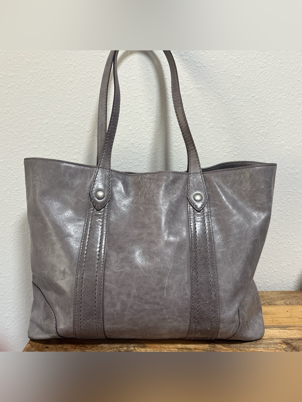 Frye Melissa Leather Shopper Tote in Ice Grey LIKE NEW
